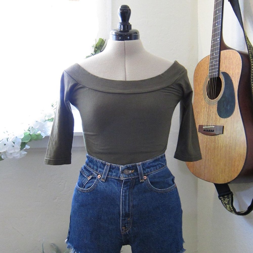 Simple Olive Green Off the Shoulder Top